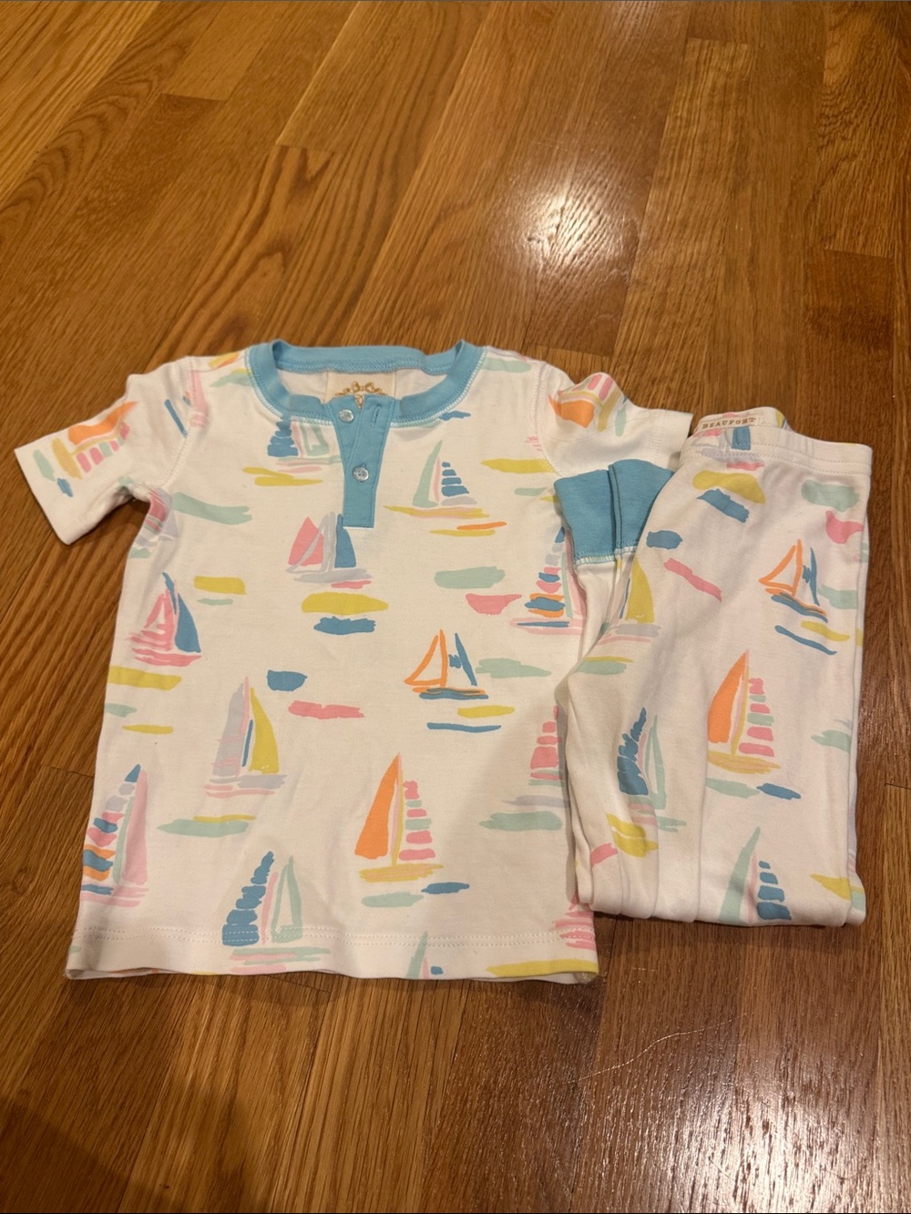 The Beaufort Bonnet Company White Sailboat Pajama Set with Pastel Accents